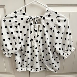 Cropped polka dot faux wrap top